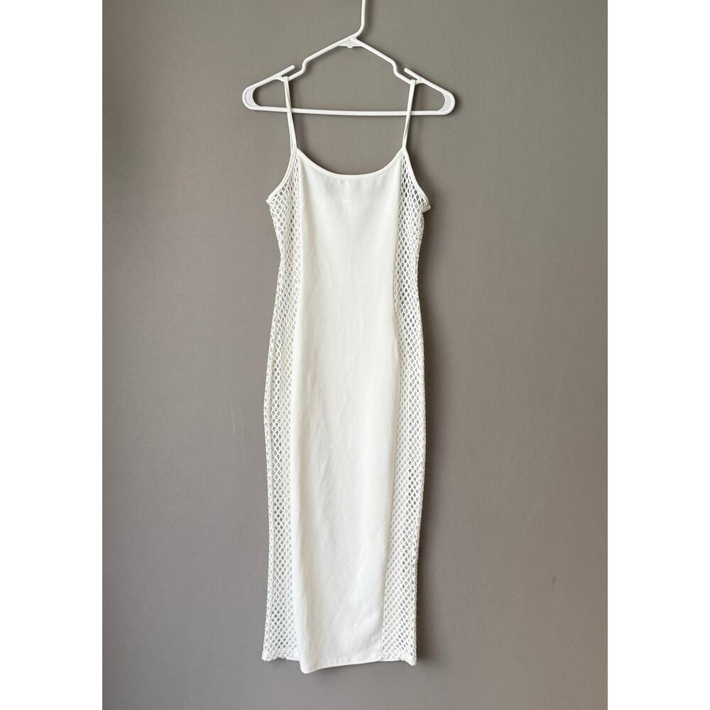 Missguided sz 4 white mesh net spaghetti strap‎ bodycon midi dress